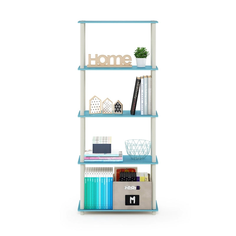 5-Tier Multipurpose Display Rack Shelf with Plastic Tubes and Wood Shelves