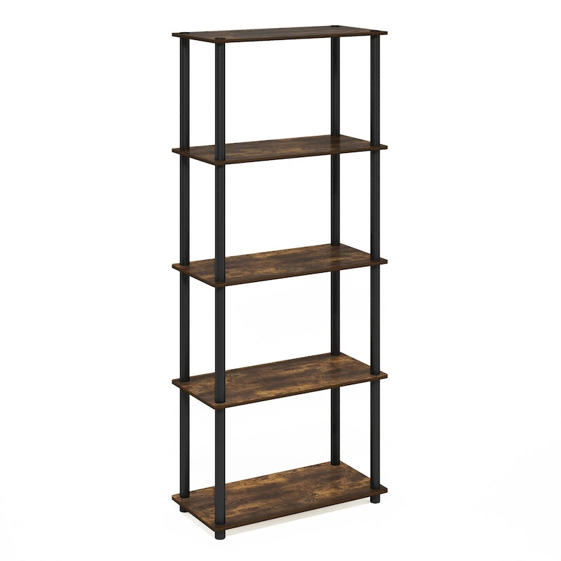 5-Tier Multipurpose Display Rack Shelf with Plastic Tubes and Wood Shelves