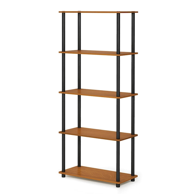 5-Tier Multipurpose Display Rack Shelf with Plastic Tubes and Wood Shelves