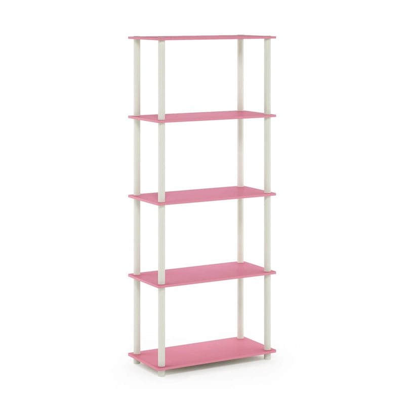 5-Tier Multipurpose Display Rack Shelf with Plastic Tubes and Wood Shelves