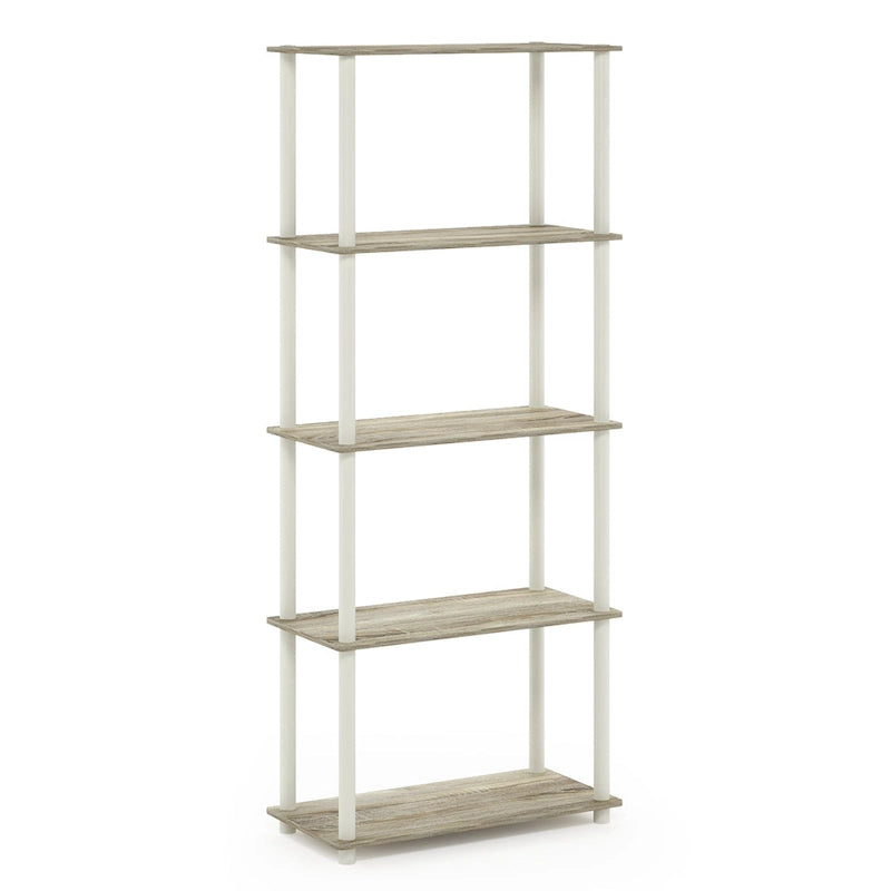 5-Tier Multipurpose Display Rack Shelf with Plastic Tubes and Wood Shelves