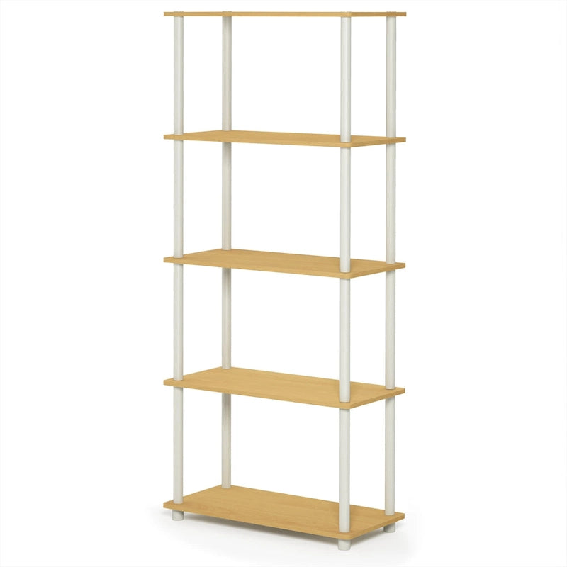 5-Tier Multipurpose Display Rack Shelf with Plastic Tubes and Wood Shelves