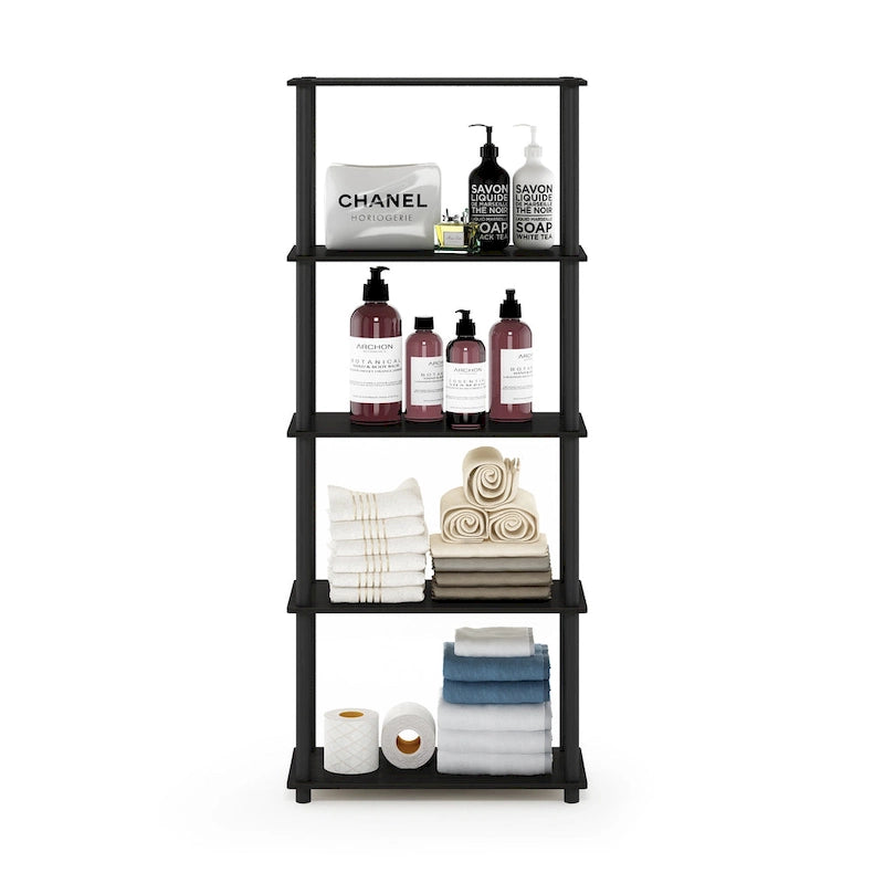 5-Tier Multipurpose Display Rack Shelf with Plastic Tubes and Wood Shelves