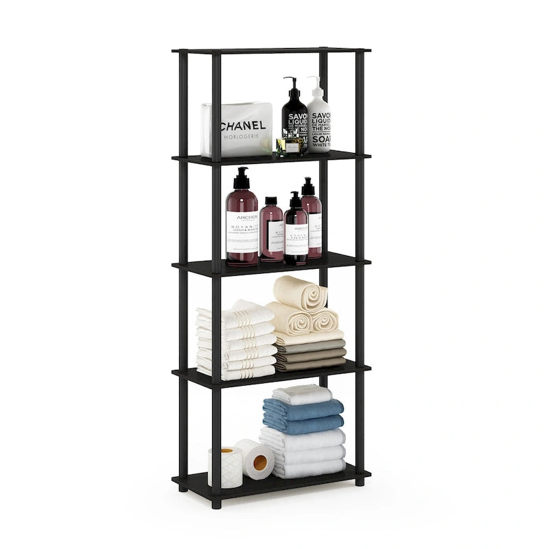 5-Tier Multipurpose Display Rack Shelf with Plastic Tubes and Wood Shelves