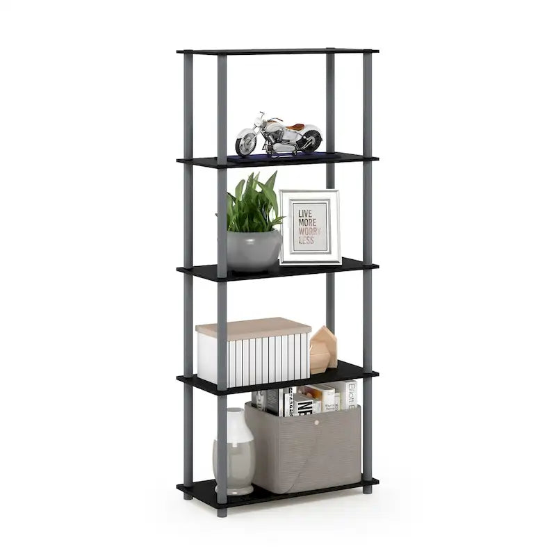 5-Tier Multipurpose Display Rack Shelf with Plastic Tubes and Wood Shelves