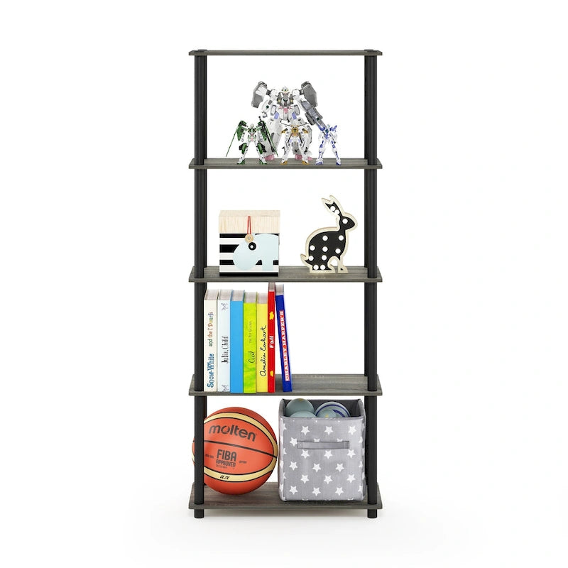 5-Tier Multipurpose Display Rack Shelf with Plastic Tubes and Wood Shelves