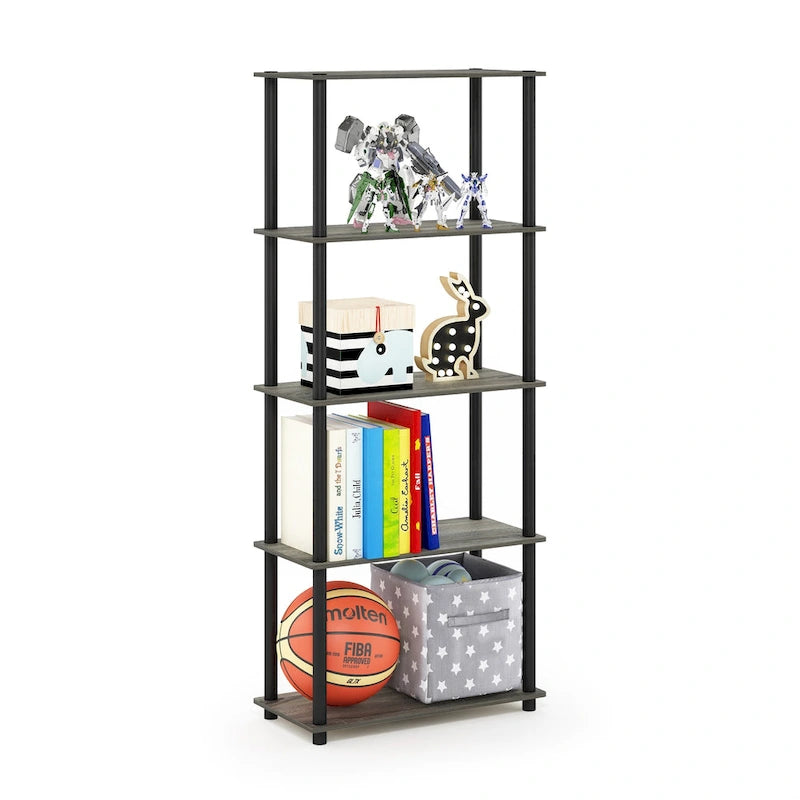 5-Tier Multipurpose Display Rack Shelf with Plastic Tubes and Wood Shelves