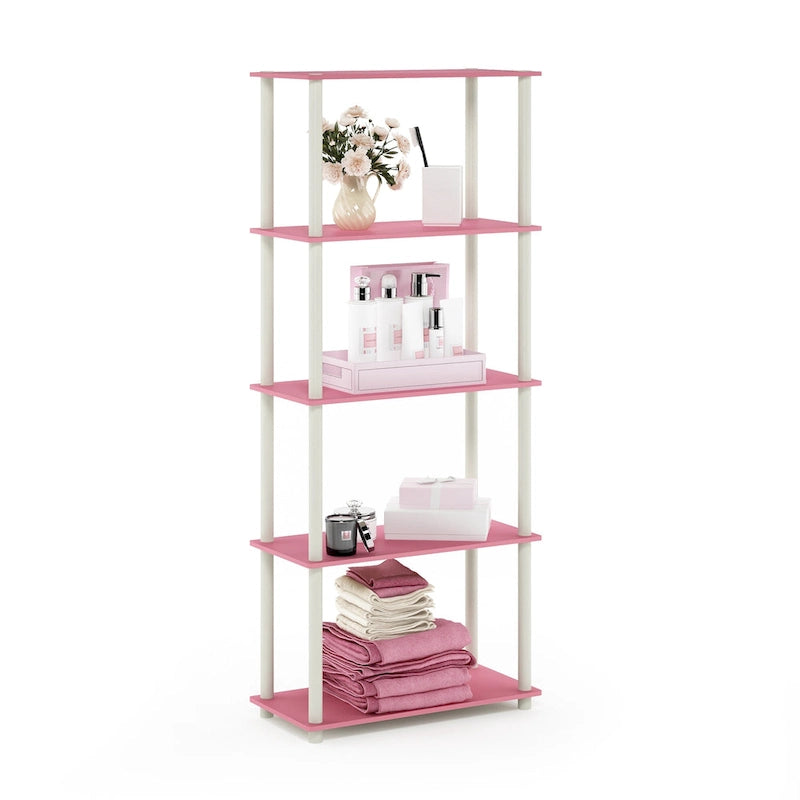5-Tier Multipurpose Display Rack Shelf with Plastic Tubes and Wood Shelves