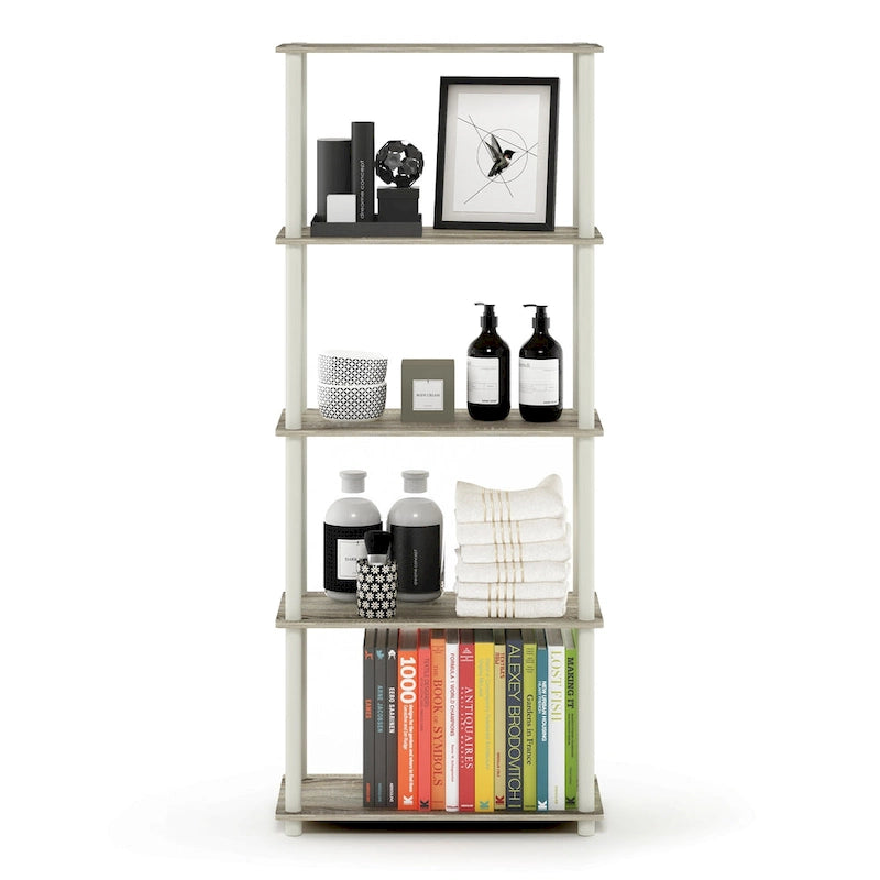 5-Tier Multipurpose Display Rack Shelf with Plastic Tubes and Wood Shelves
