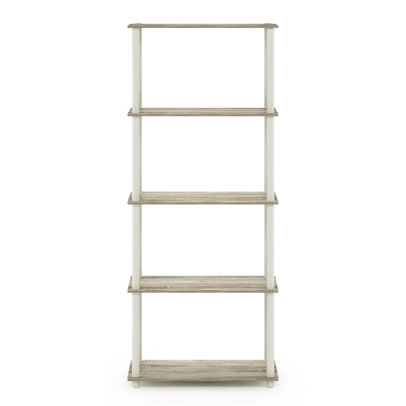 5-Tier Multipurpose Display Rack Shelf with Plastic Tubes and Wood Shelves