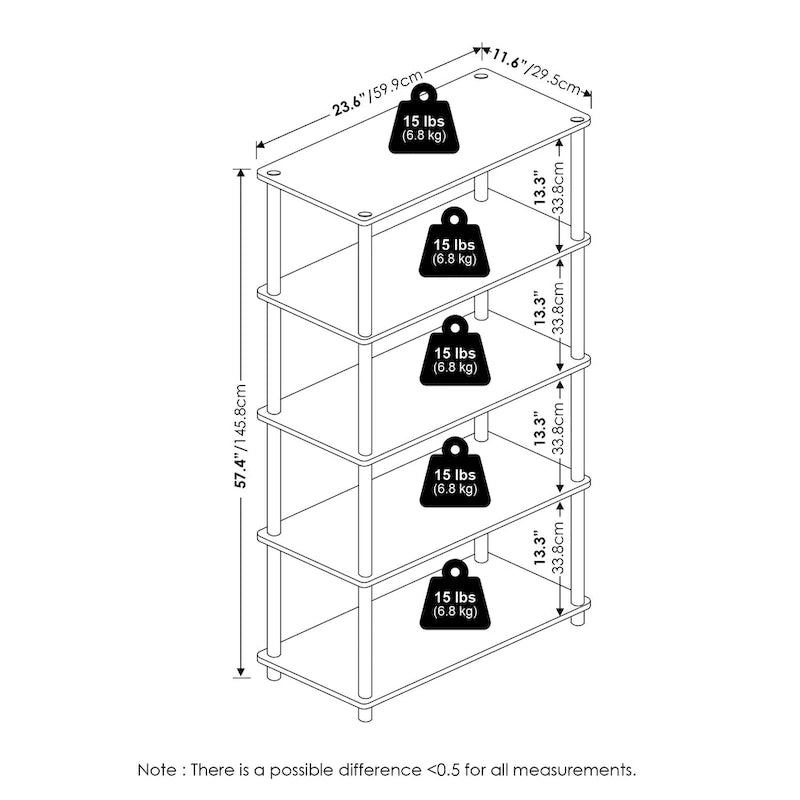 5-Tier Multipurpose Display Rack Shelf with Plastic Tubes and Wood Shelves