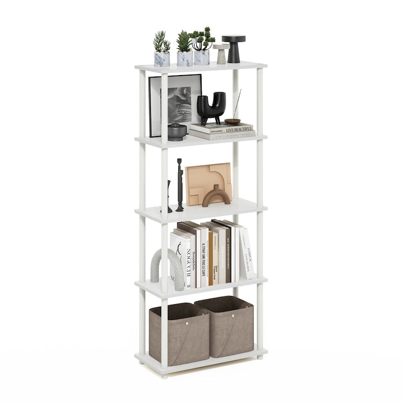 5-Tier Multipurpose Display Rack Shelf with Plastic Tubes and Wood Shelves