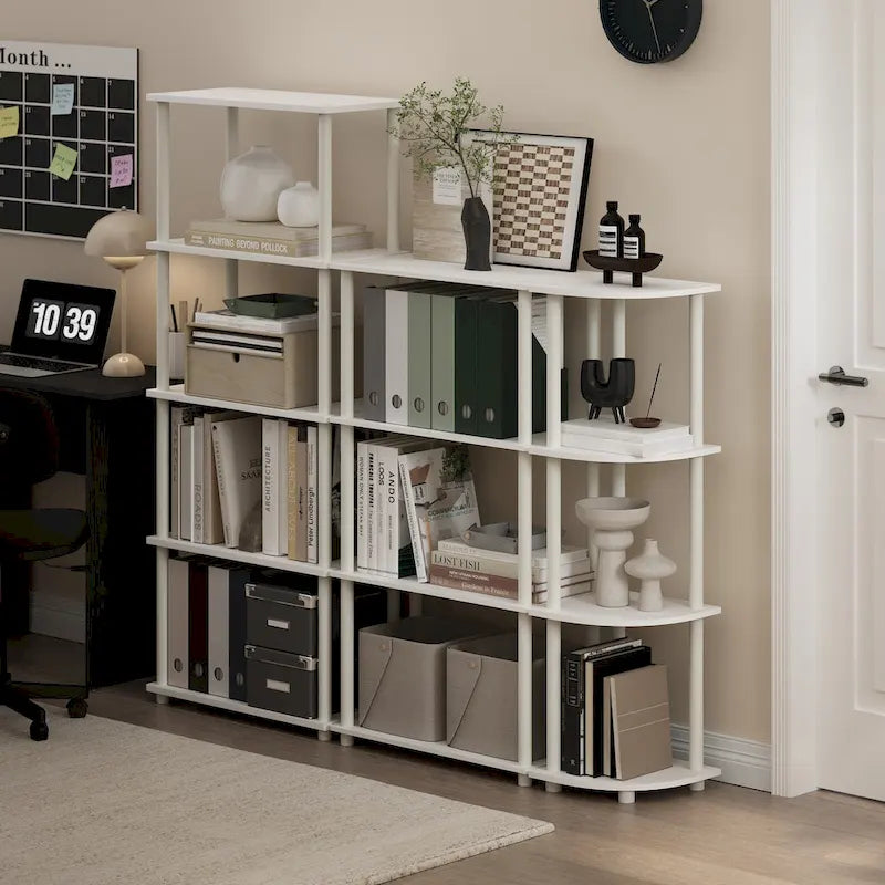 5-Tier Multipurpose Display Rack Shelf with Plastic Tubes and Wood Shelves