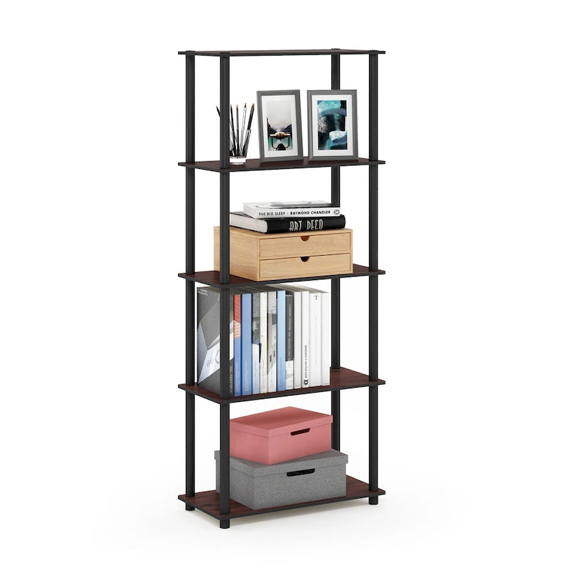 5-Tier Multipurpose Display Rack Shelf with Plastic Tubes and Wood Shelves