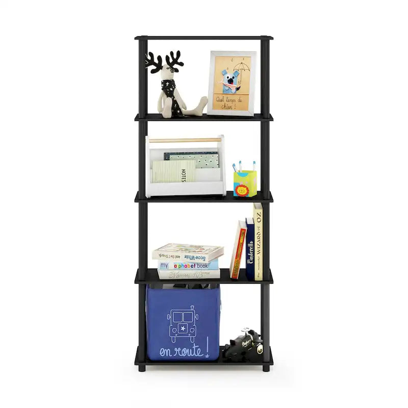 5-Tier Multipurpose Display Rack Shelf with Plastic Tubes and Wood Shelves