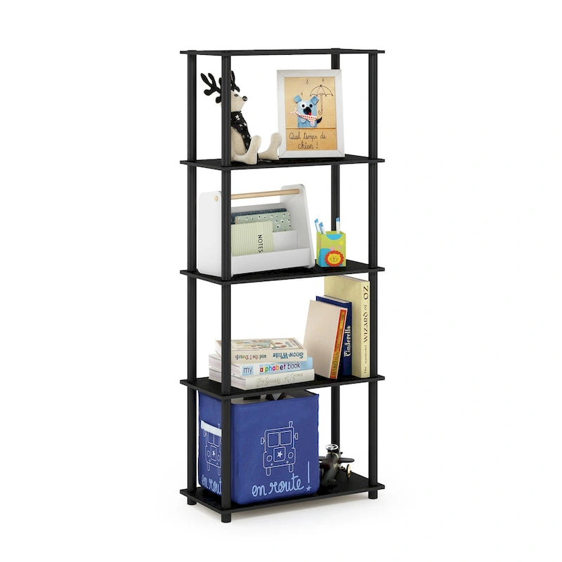 5-Tier Multipurpose Display Rack Shelf with Plastic Tubes and Wood Shelves