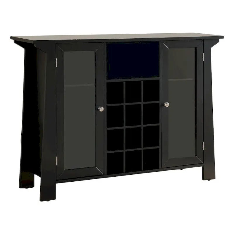 Black Wood Wine Cabinet with Open Rack for 12 Bottles and 2 Side Cabinets
