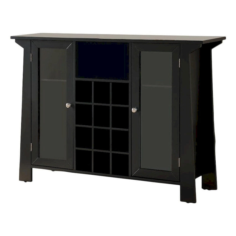 Black Wood Wine Cabinet with Open Rack for 12 Bottles and 2 Side Cabinets