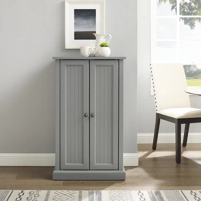 Coastal Accent Storage Cabinet with Double Doors, Adjustable Shelves and Gold Metal Hardware