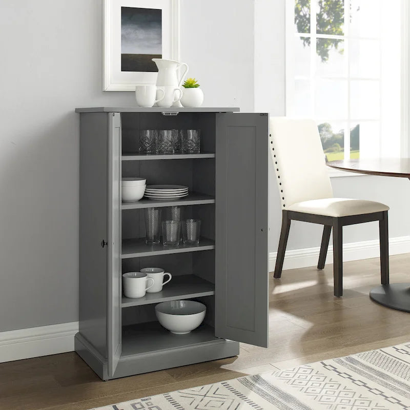 Coastal Accent Storage Cabinet with Double Doors, Adjustable Shelves and Gold Metal Hardware