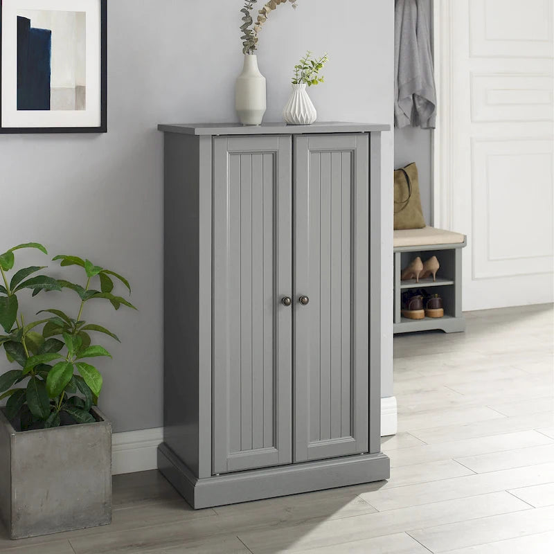 Coastal Accent Storage Cabinet with Double Doors, Adjustable Shelves and Gold Metal Hardware