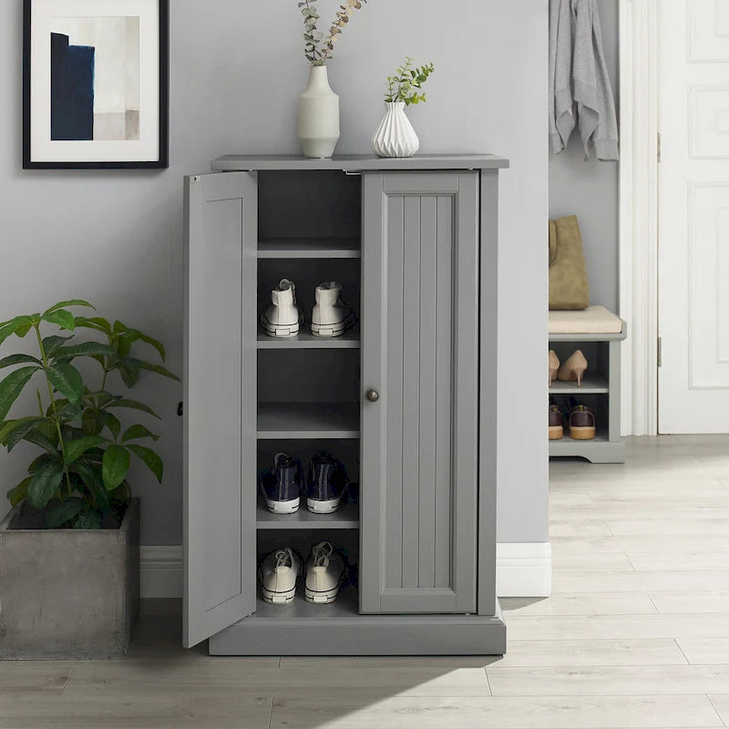 Coastal Accent Storage Cabinet with Double Doors, Adjustable Shelves and Gold Metal Hardware