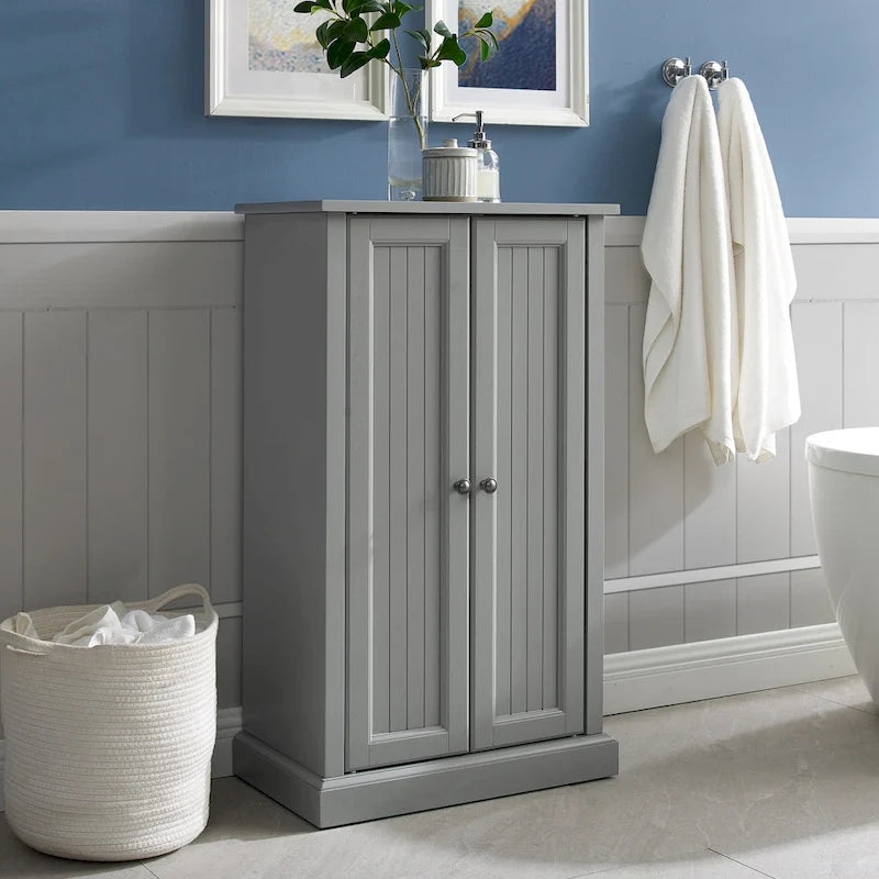 Coastal Accent Storage Cabinet with Double Doors, Adjustable Shelves and Gold Metal Hardware