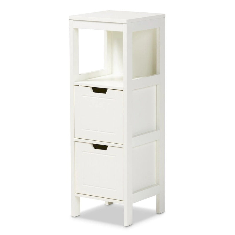 White Farmhouse 2-Drawer Storage Cabinet with Open Shelf for Entryway