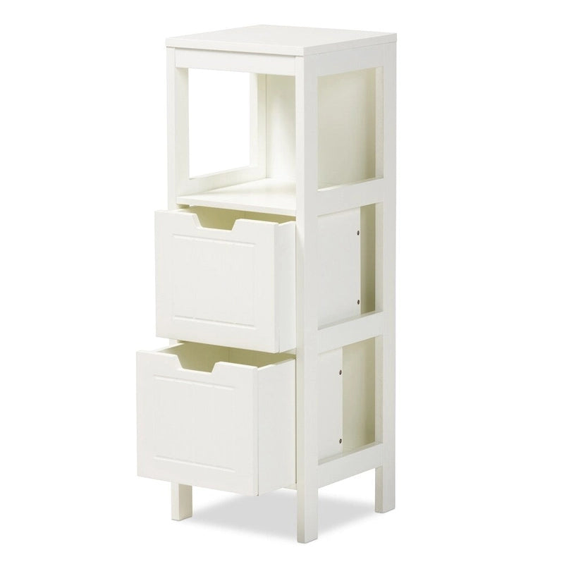 White Farmhouse 2-Drawer Storage Cabinet with Open Shelf for Entryway