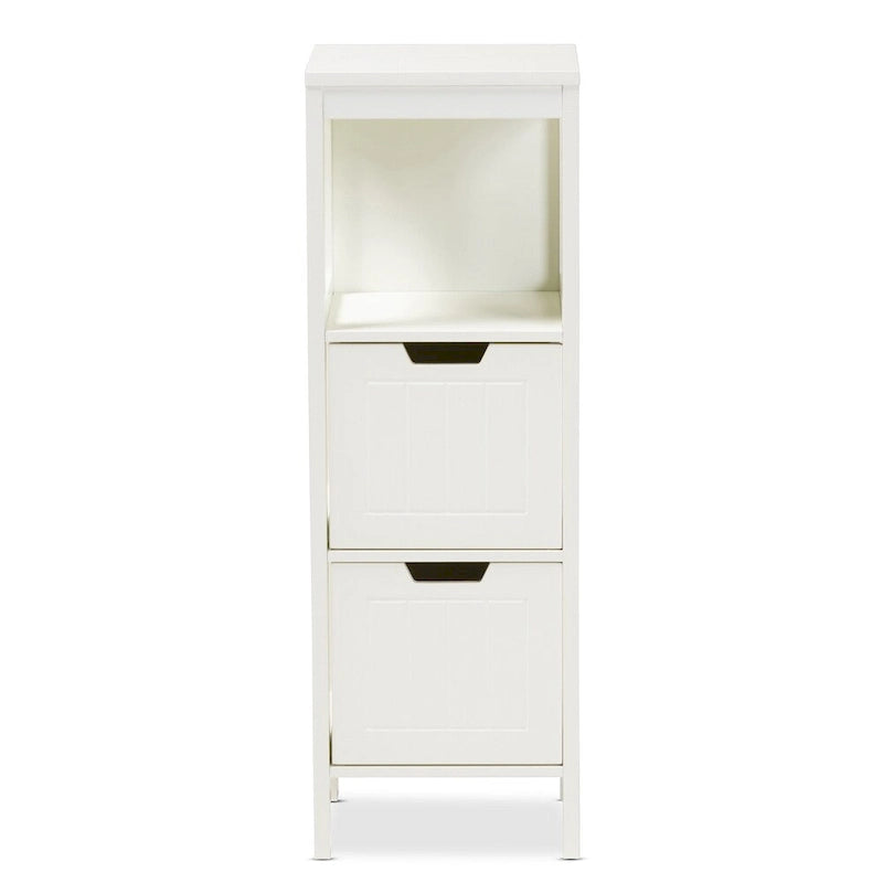 White Farmhouse 2-Drawer Storage Cabinet with Open Shelf for Entryway