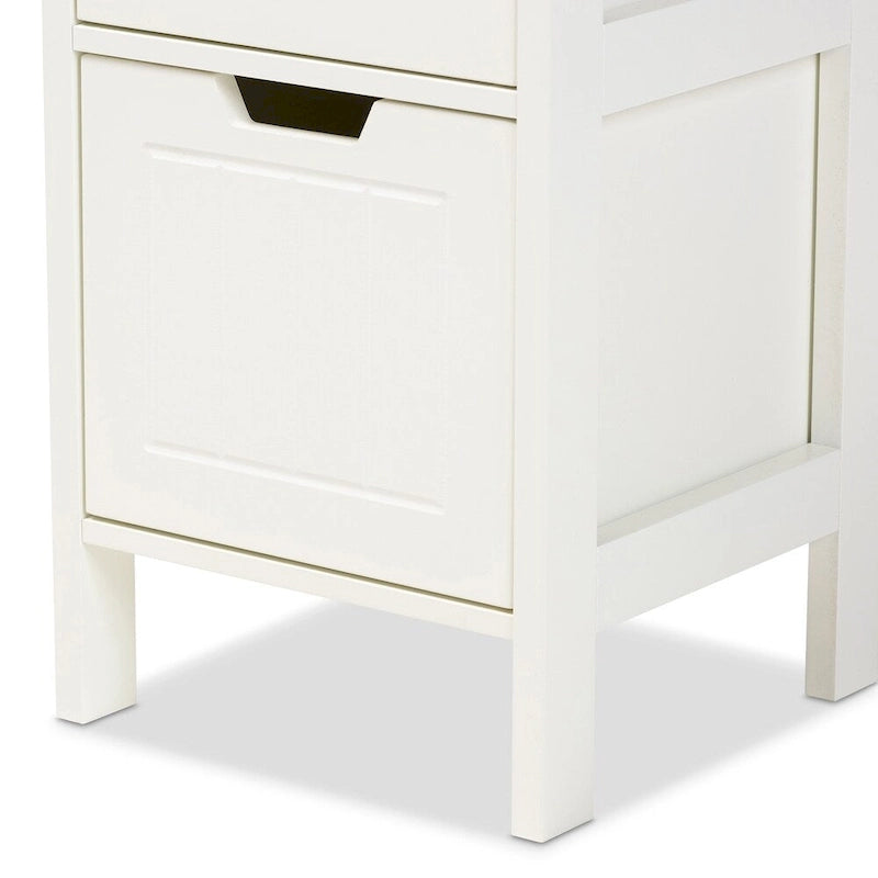 White Farmhouse 2-Drawer Storage Cabinet with Open Shelf for Entryway