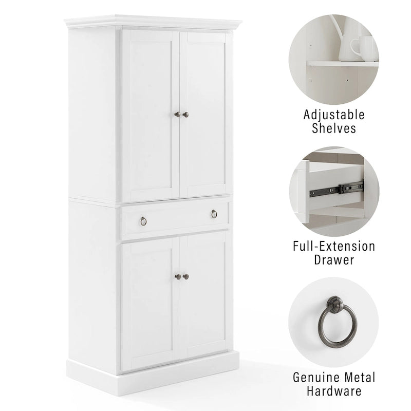 White Kitchen Storage Pantry Cabinet with 2 Large Doors, Adjustable Shelves and Center Drawer