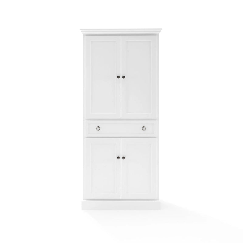White Kitchen Storage Pantry Cabinet with 2 Large Doors, Adjustable Shelves and Center Drawer