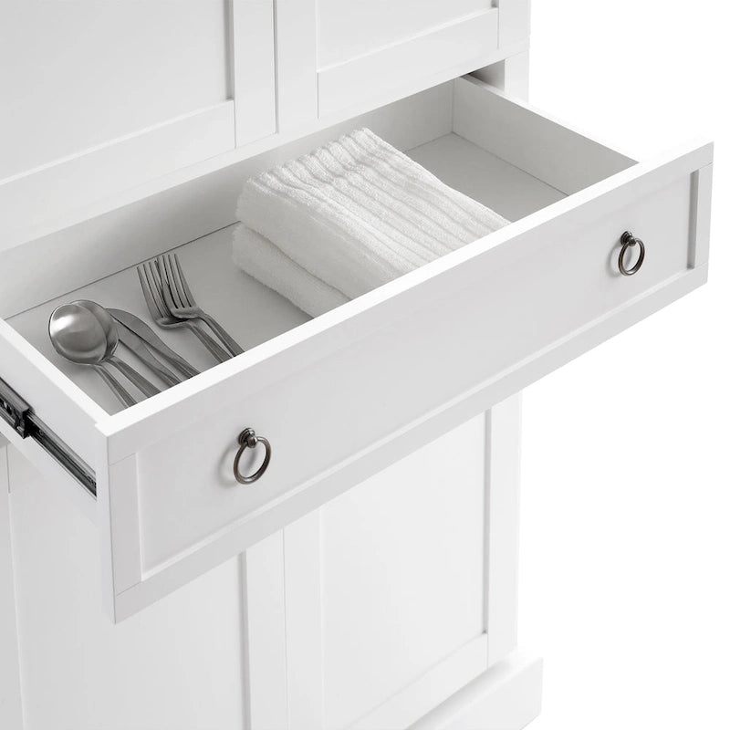 White Kitchen Storage Pantry Cabinet with 2 Large Doors, Adjustable Shelves and Center Drawer