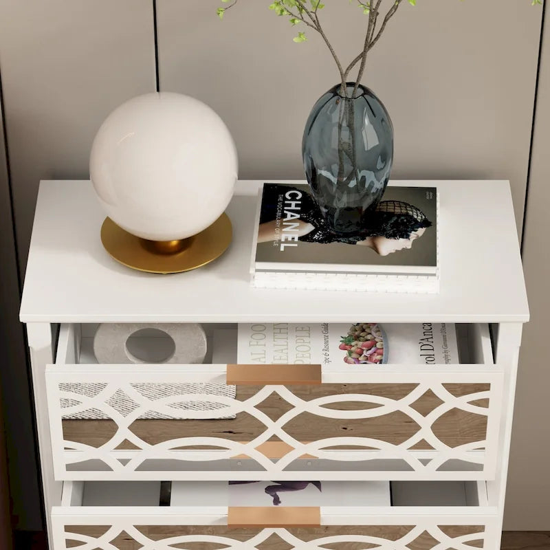 3-Drawer Mirrored Dresser Chest Nightstand in White and Gold