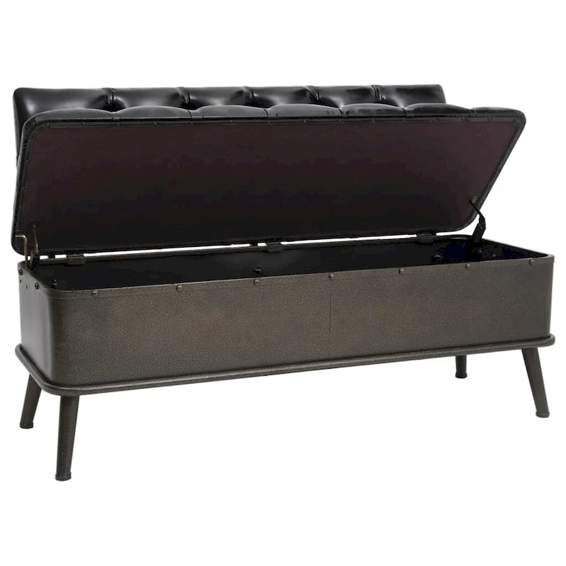 XL Storage Bench with Backrest 43.3 Black Faux Leather - 43.3 x 20.5 x 29.5