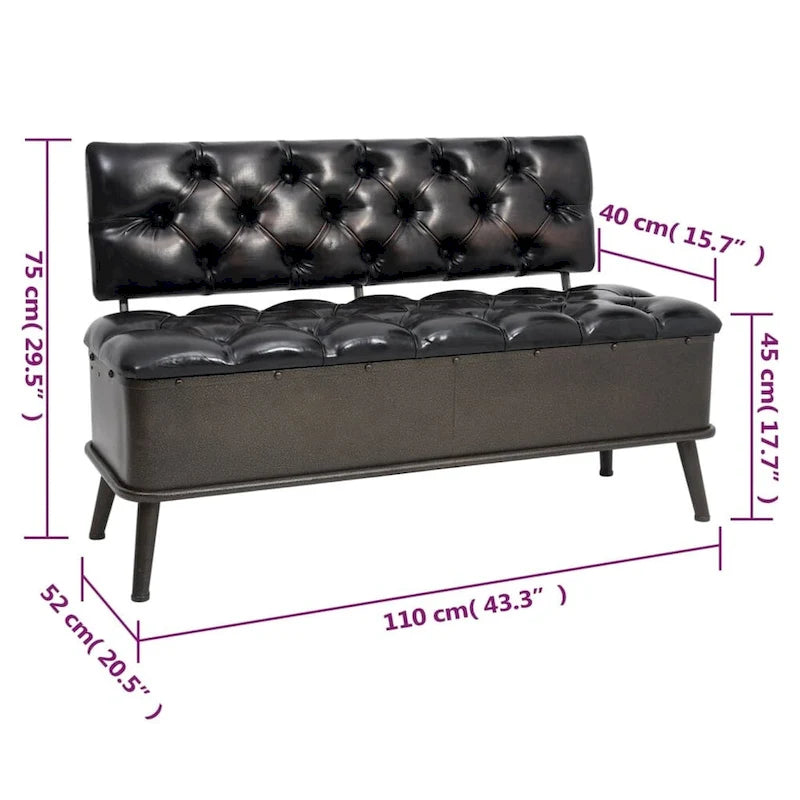 XL Storage Bench with Backrest 43.3 Black Faux Leather - 43.3 x 20.5 x 29.5