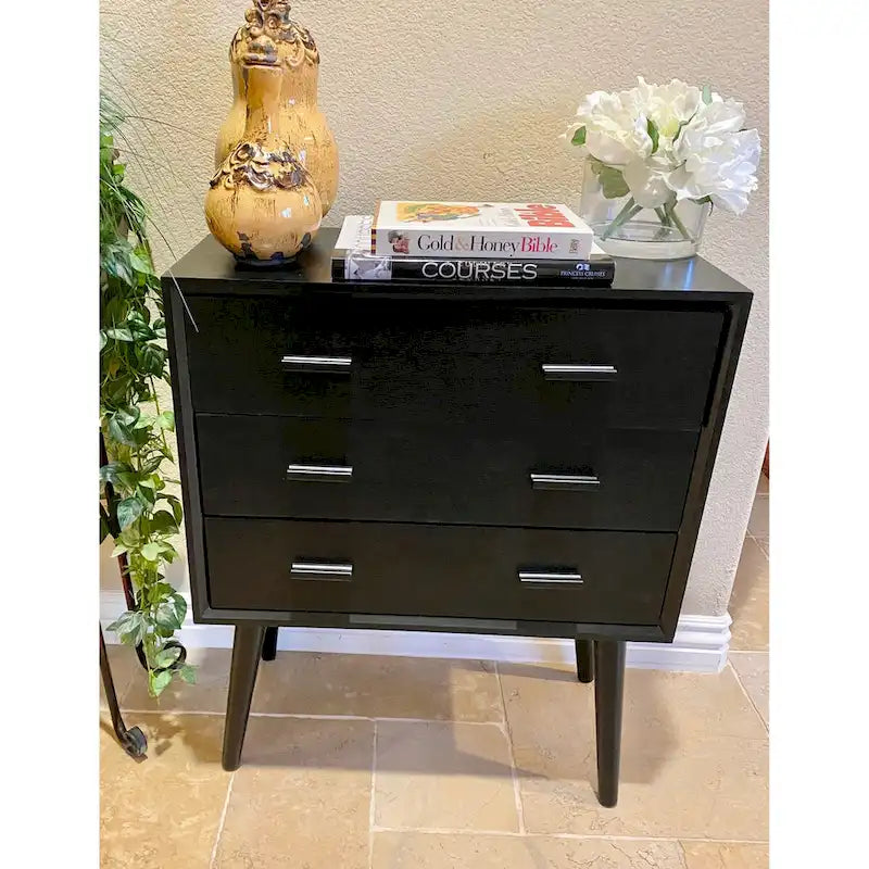 Modern 3-Drawer Chest with Tapered Legs, 24 x 12 x 28 Inches