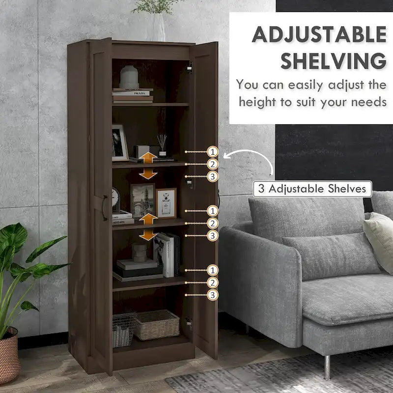 69-Inch Tall Storage Pantry Cabinet with Soft Close Doors and 3 Adjustable Shelves