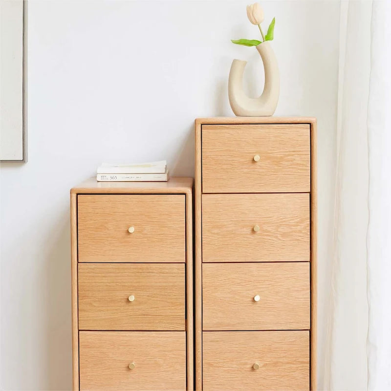 Solid Oak Bedside Storage Cabinet with 3 Drawers, No Assembly Required