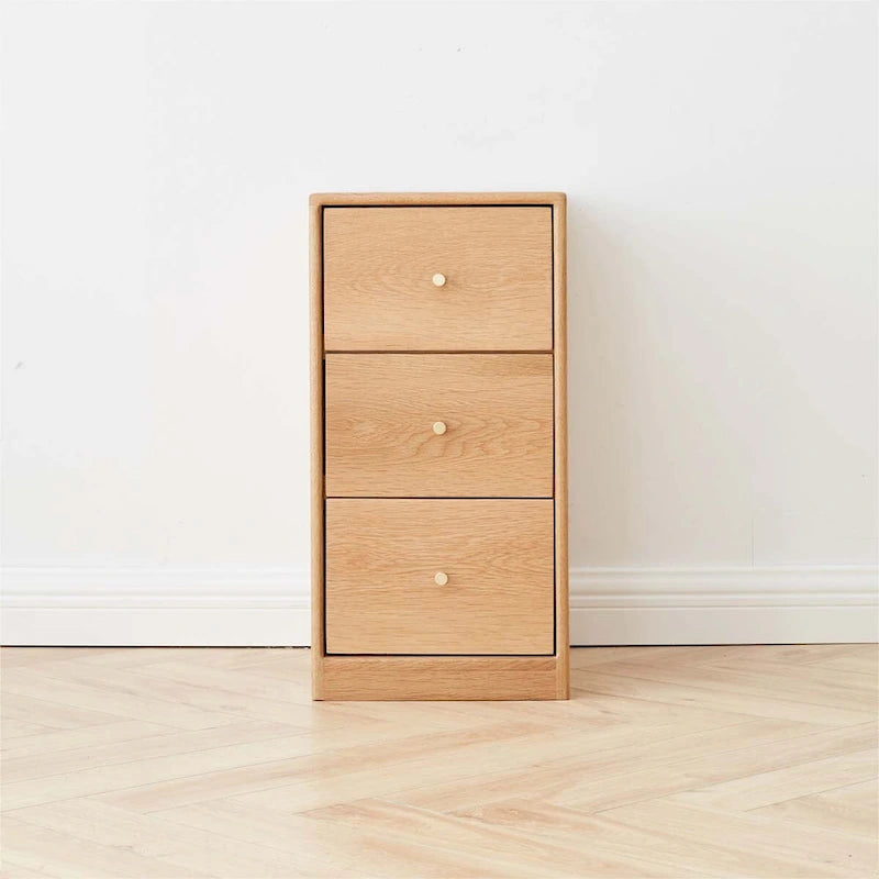 Solid Oak Bedside Storage Cabinet with 3 Drawers, No Assembly Required