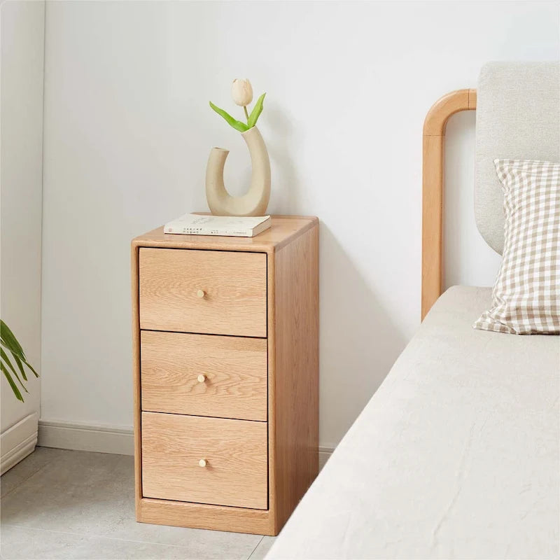 Solid Oak Bedside Storage Cabinet with 3 Drawers, No Assembly Required