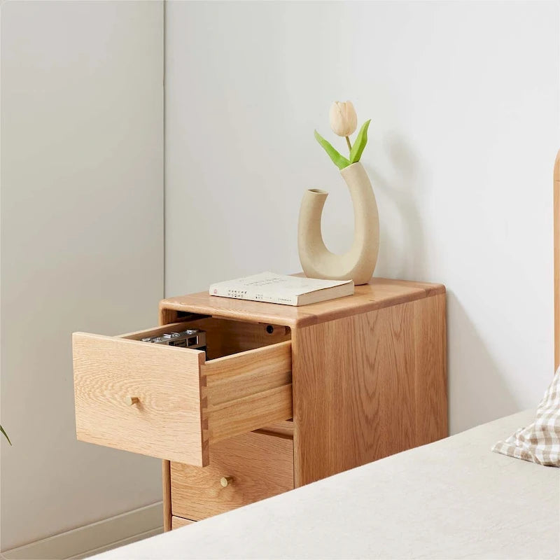 Solid Oak Bedside Storage Cabinet with 3 Drawers, No Assembly Required