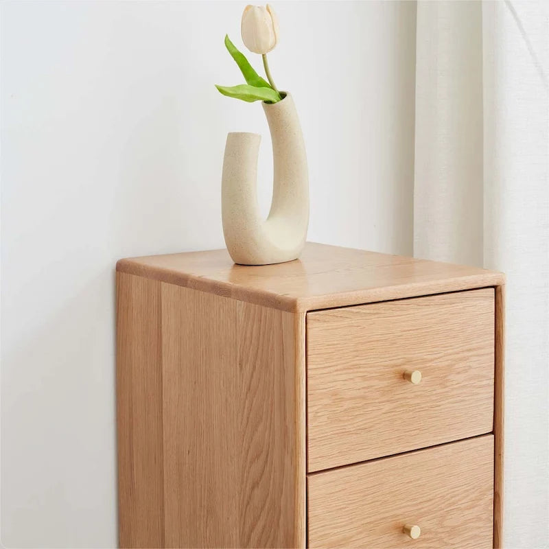 Solid Oak Bedside Storage Cabinet with 3 Drawers, No Assembly Required
