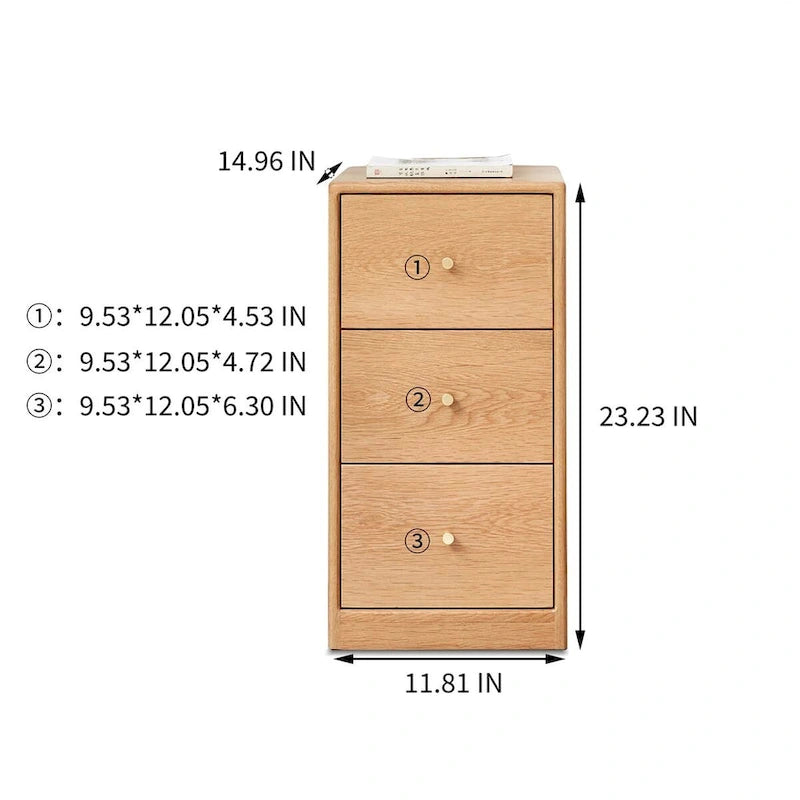 Solid Oak Bedside Storage Cabinet with 3 Drawers, No Assembly Required