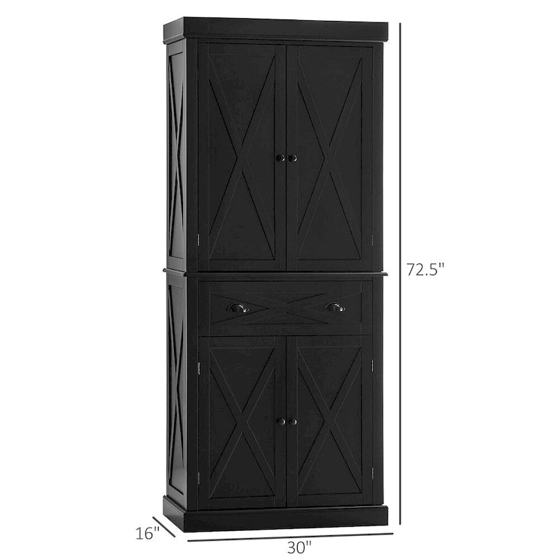 Freestanding 4-Door Kitchen Pantry Cabinet with 6 Tiers and 1 Drawer, 72.5 Inches Tall