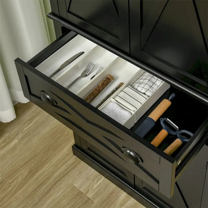 Freestanding 4-Door Kitchen Pantry Cabinet with 6 Tiers and 1 Drawer, 72.5 Inches Tall
