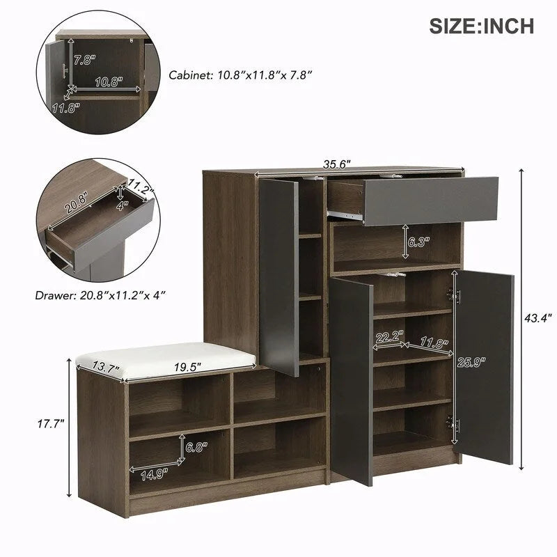 Multi-functional Shoe Storage Bench with Padded Seat