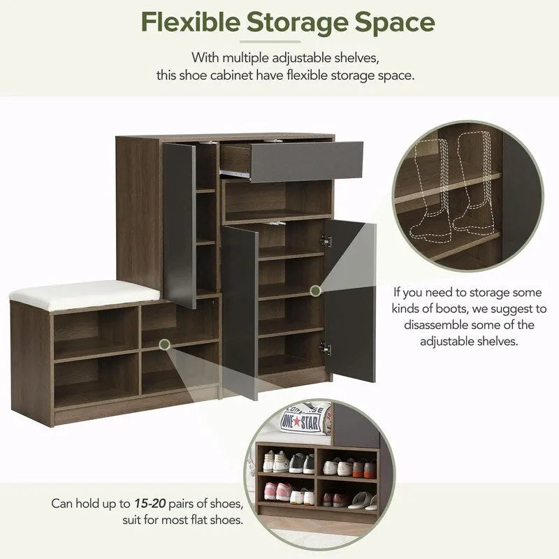 Multi-functional Shoe Storage Bench with Padded Seat