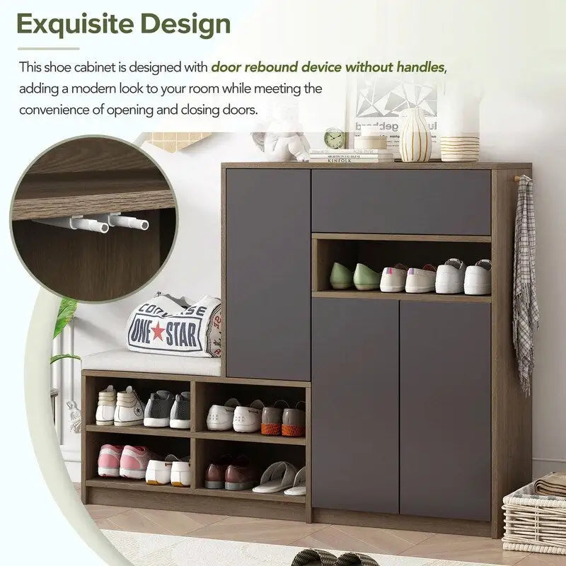 Multi-functional Shoe Storage Bench with Padded Seat